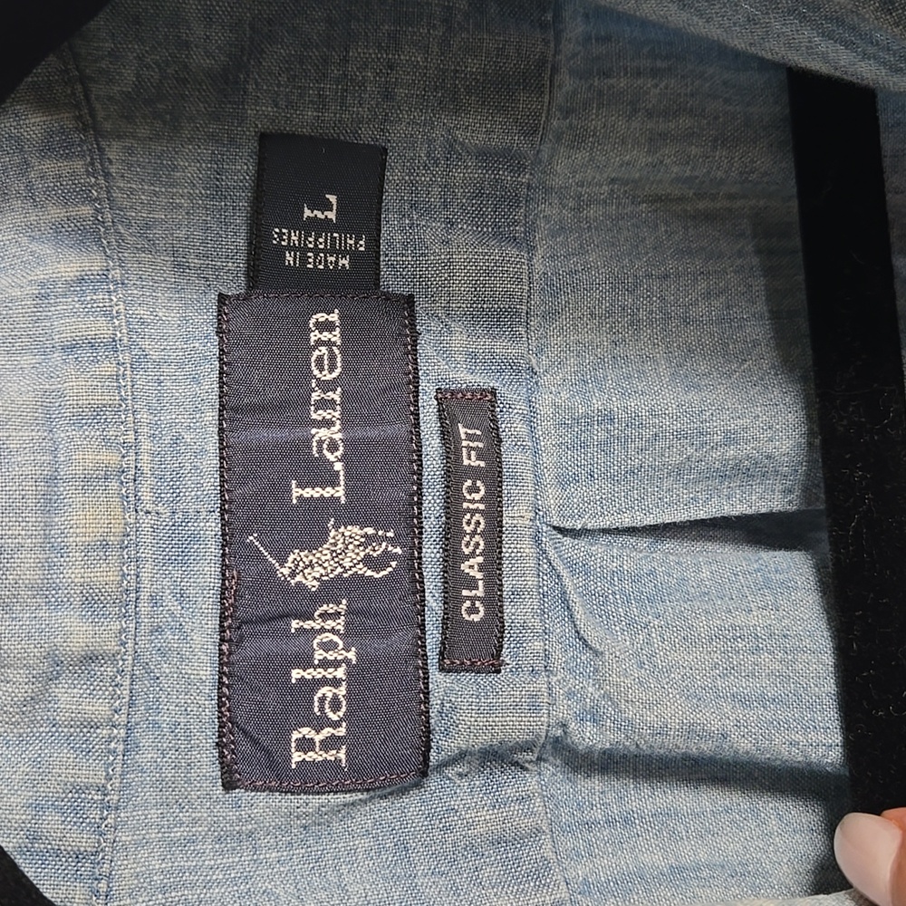 Ralph Lauren Mens Light Wash Denim Shirt Classic Fit 100% Cotton American Preppy - Picture 3 of 4